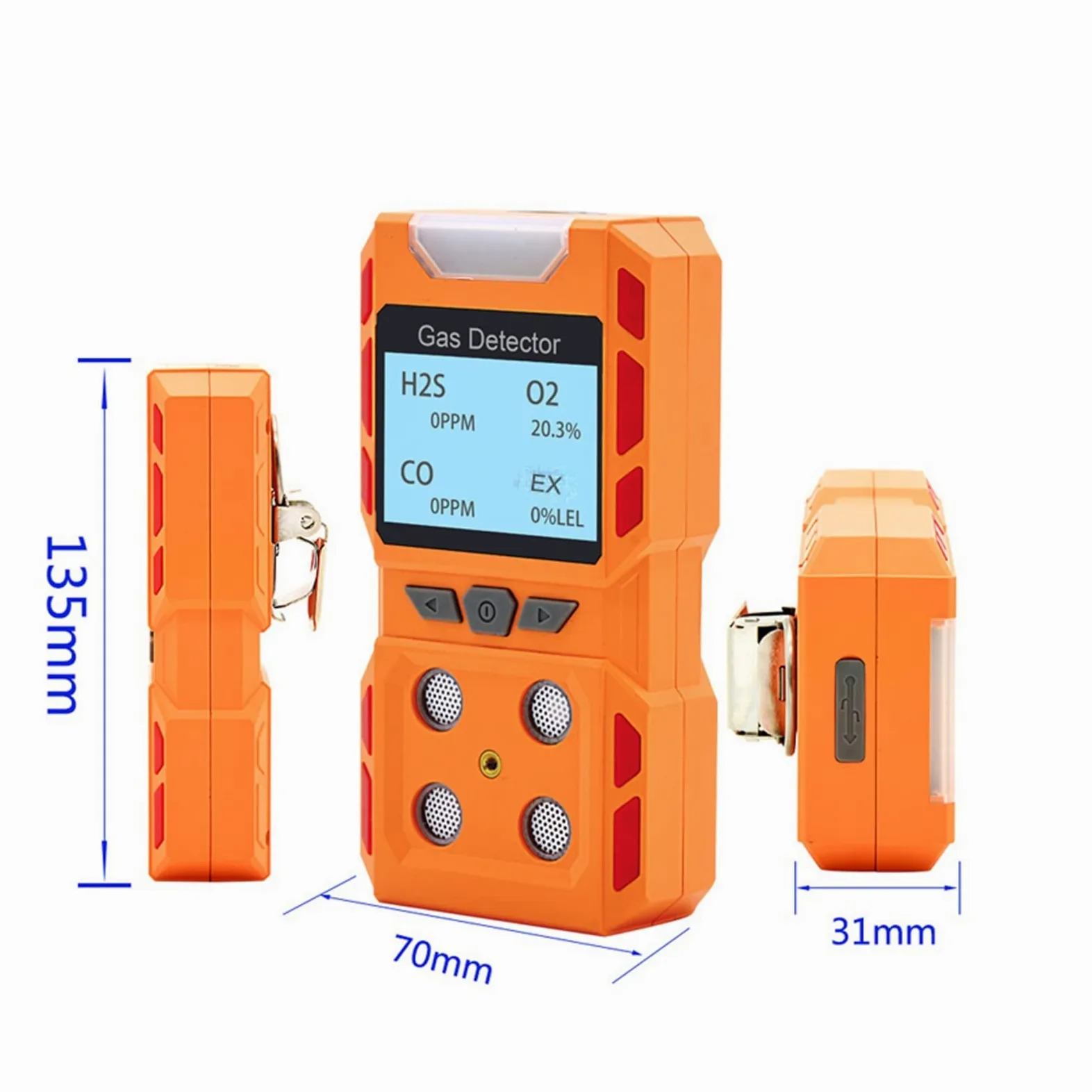 Rilevatore di gas, Analizzatore multigas industriale autonomo H2S CO O2 EX Rilevatore di gas combustibile Monossido carbonio Sensore sicurezza antincendio Promemoria vocale(B Gas Detector)