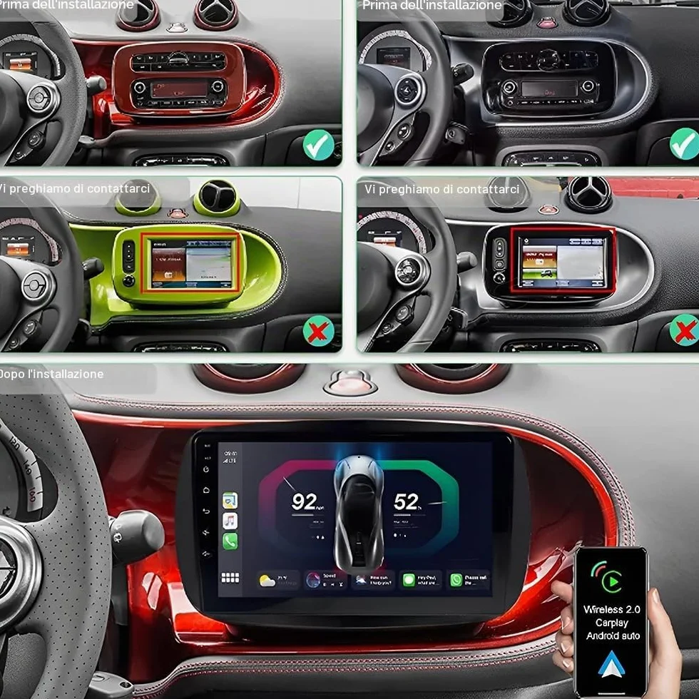 Autoradio Android da 9 pollici per Mercedes Smart Forfour Fortwo 453 2014-2022, schermo touch screen wireless, Radio Fortwo 453 Bluetooth Carplay Android Auto 2 DIN con telecamera di retromarcia