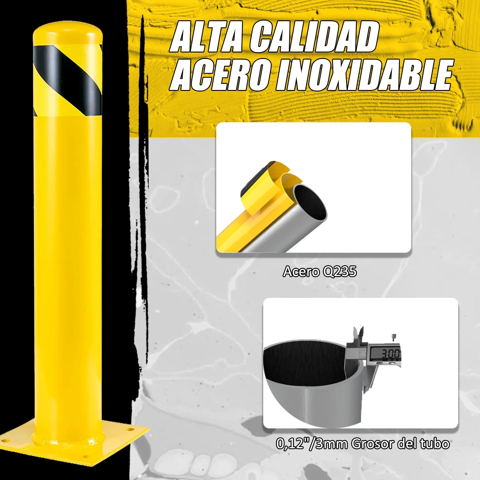 Dissuasore giallo da 91 cm, 2 pezzi per pianificazione stradale, palo di parcheggio per il controllo del veicolo e sicuro, ideale per il parcheggio