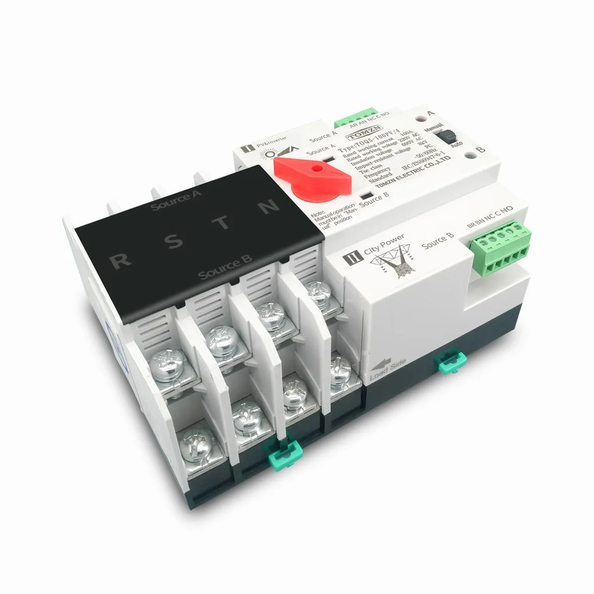 Interruttore Magnetotermico Differenziale Guida DIN 4 Phase a fili ATS. for PV. E inverter Dual Power Automatic Transfer Selector Switch Inininterrottui 6 3a 100A 125a(125A)