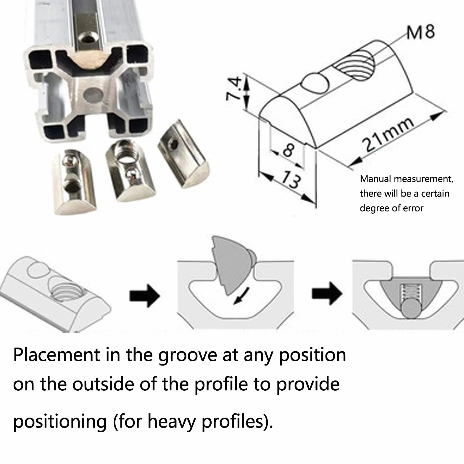 42PCS T Slot Nuts Roll in Primavera M6, Dadi Scorrevoli in Alluminio, Dado Fissaggio Testa a Sfera, T per Mobili per Fissaggi a Dadi a Molla con Intaglio a T (M8-40)