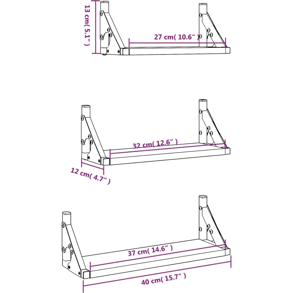 Set di 3 mensole da parete in legno di rovere Sonoma, mensole sospese, mensole sospese, per soggiorno, camera da letto, cucina, salvaspazio, con supporto stabile, ideale per ordine e