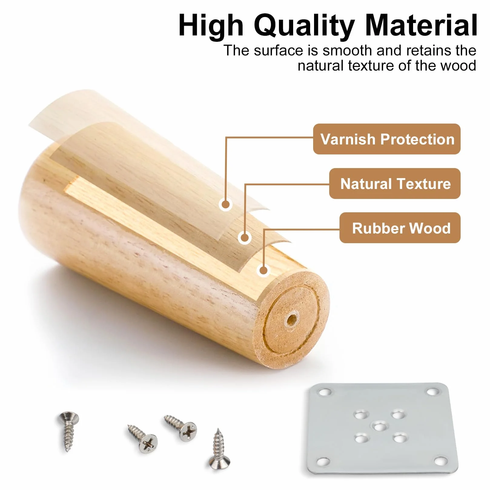 Piedini per Mobili in Legno 10cm 4 Pz, Gambe per Tavolo Affusolate con Accessori