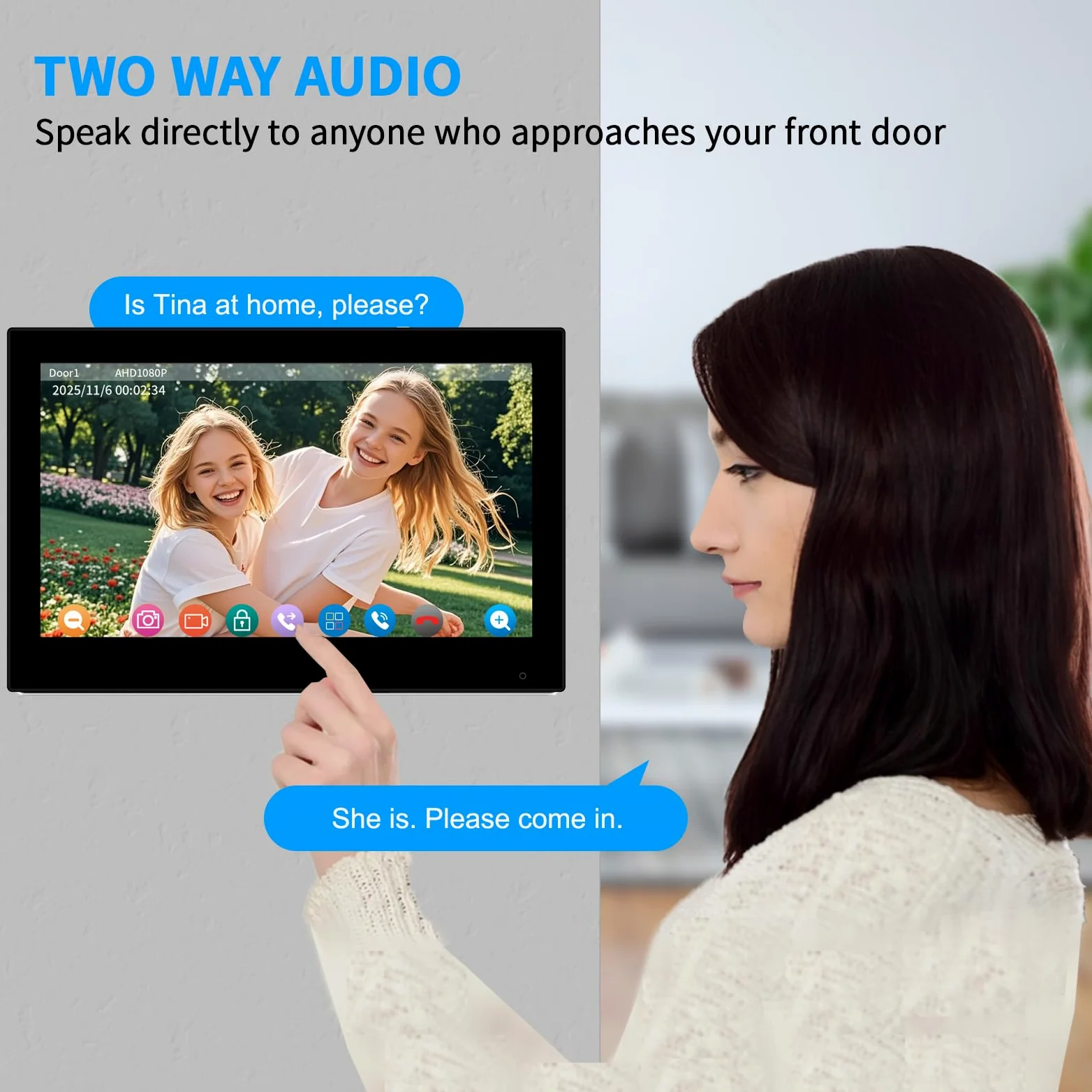 Videocitofono cablato per appartamento, monitor touch da 7 pollici con campanello 1080P, sblocco password scheda RFID con impronte digitali, monitoraggio per casa villa