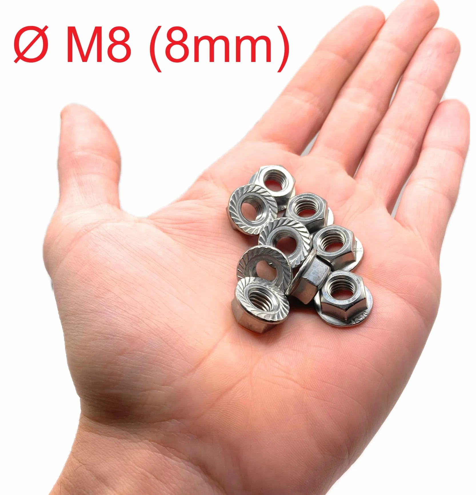 Dado in acciaio inox M8 autobloccante esagonale DIN 6923 ISO 4161 A2 V2A 304 set 100 pezzi