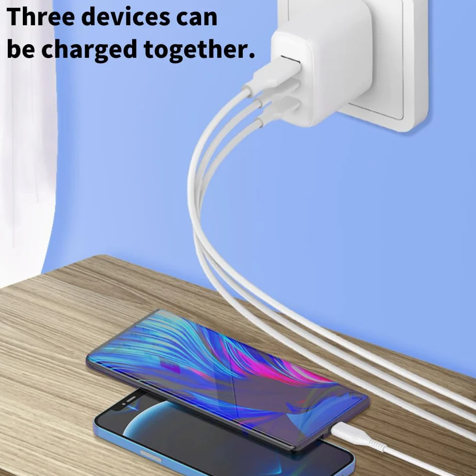 Caricatore rapido 65 W USB C – 3 porte caricabatterie con 2 x USB-C e 1 x USB-A, spina europea bianca, caricabatterie compatto per iPhone 17/16e/15/14/13/12/11, Samsung Galaxy, iPad – per casa e in