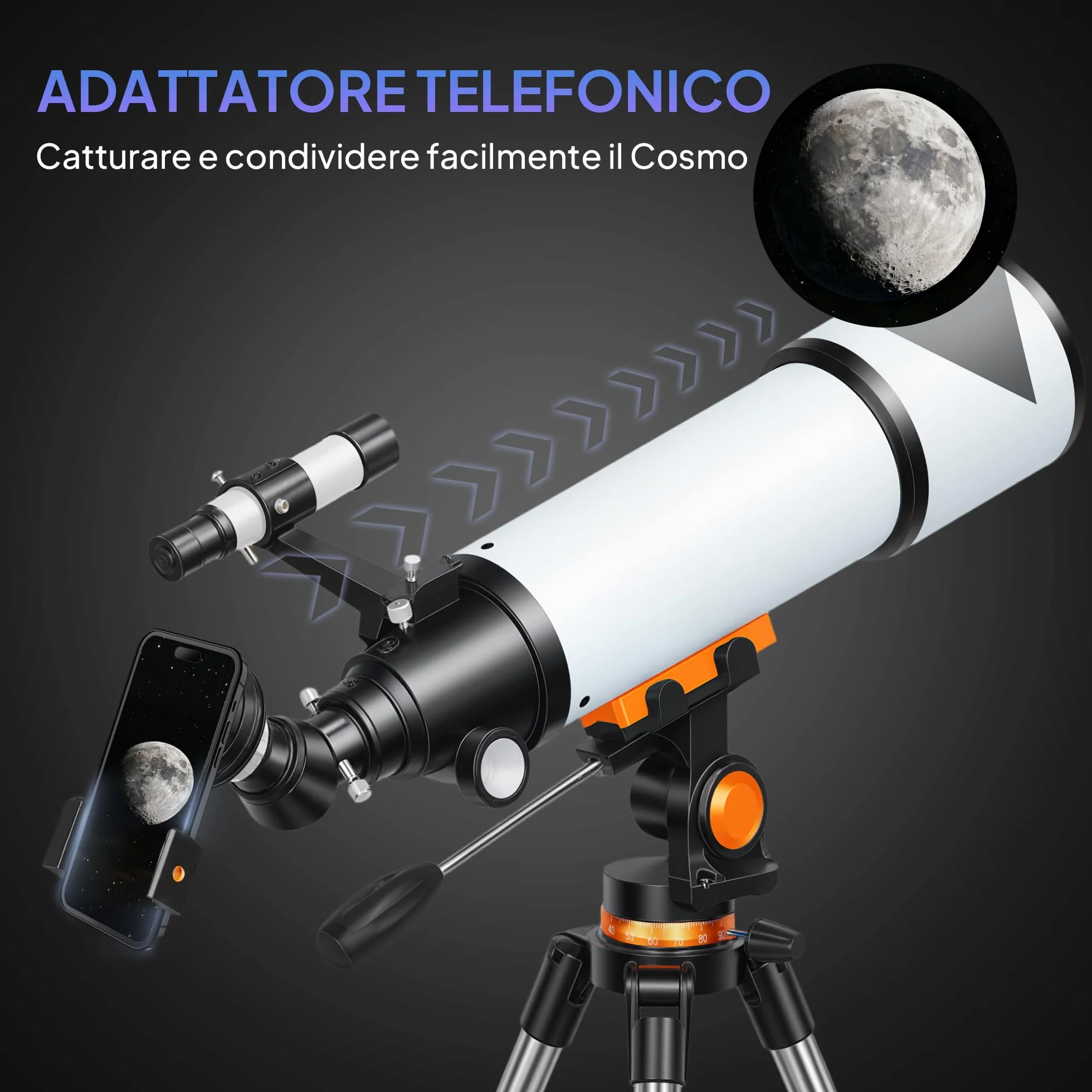 Outsunny Telescopio Astronomico con 80mm Apertura/500mm, 40X/16X Telescopio Rifrattore Portatile con Adattatore Telefono, Borsa da trasporto, Treppiede Regolabile in Altezza per Adulti, Bianco e Nero
