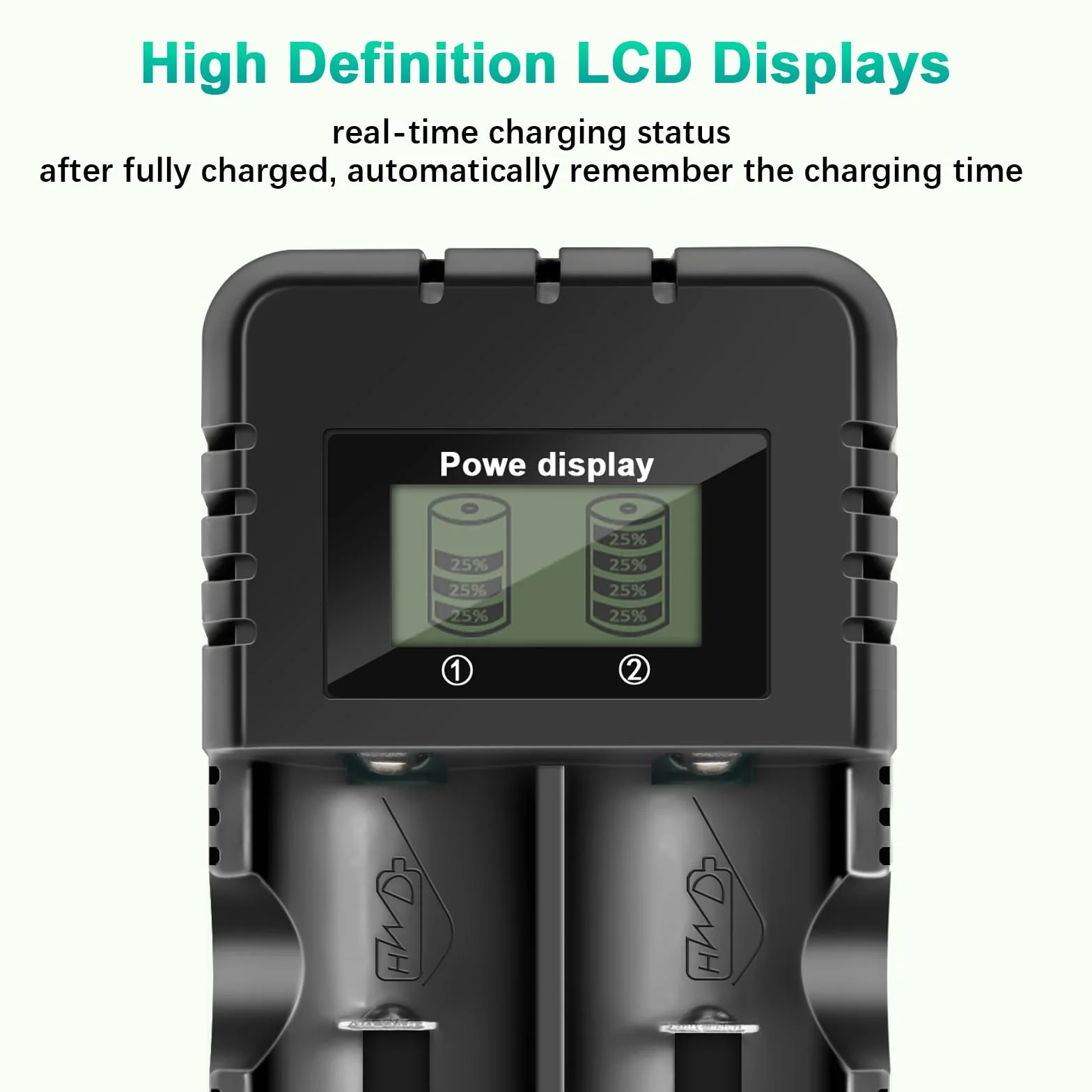 Caricabatterie agli Ioni di Litio a 2 Slot, LCD Caricabatterie Ricarica Rapida Intelligente per una Varietà di Batterie agli Ioni di Litio da 3,7 V, 26650/18650/14500/16340 (Small)