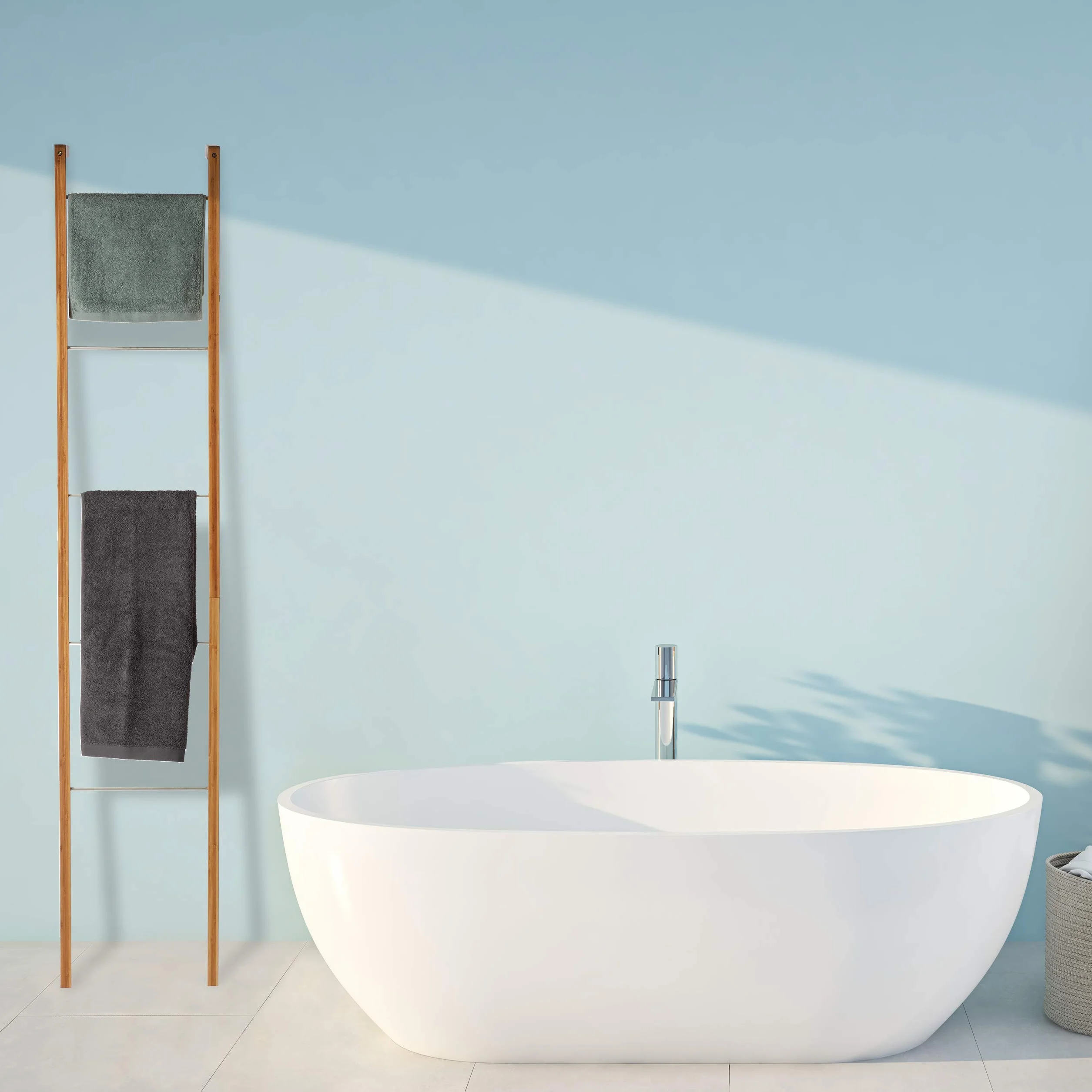 Relaxdays Portasciugamani a Scala, in Bambù, Bagno e Cucina, 5 Pioli, Appendiabiti e Teli, HxLxP: 180x35x20 cm, Naturale
