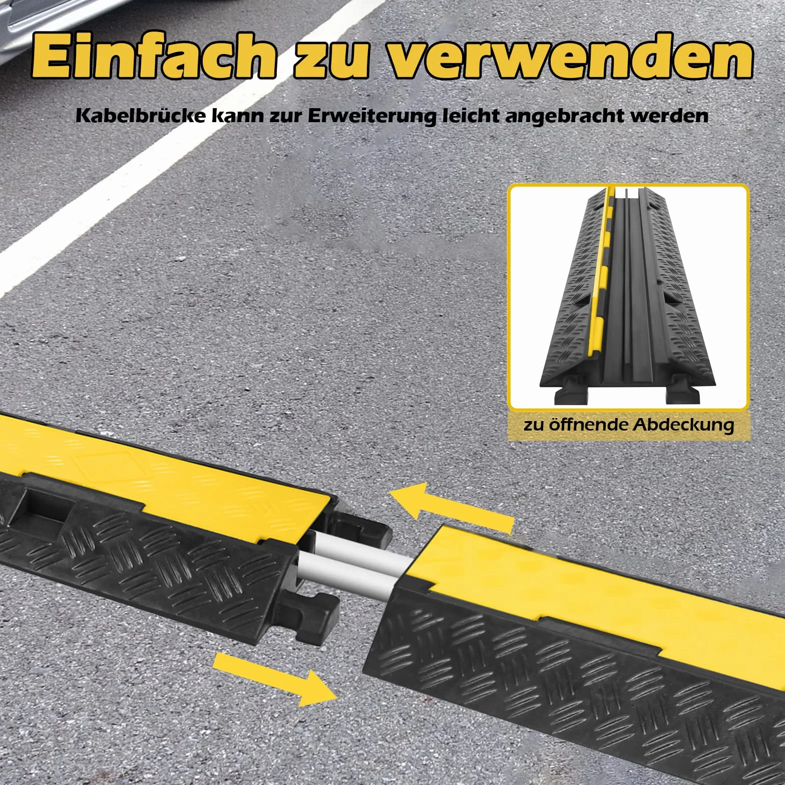 4 ponticelli per pavimento canalina per cavi modulare in gomma 100 x 24 x 5 cm nero/giallo