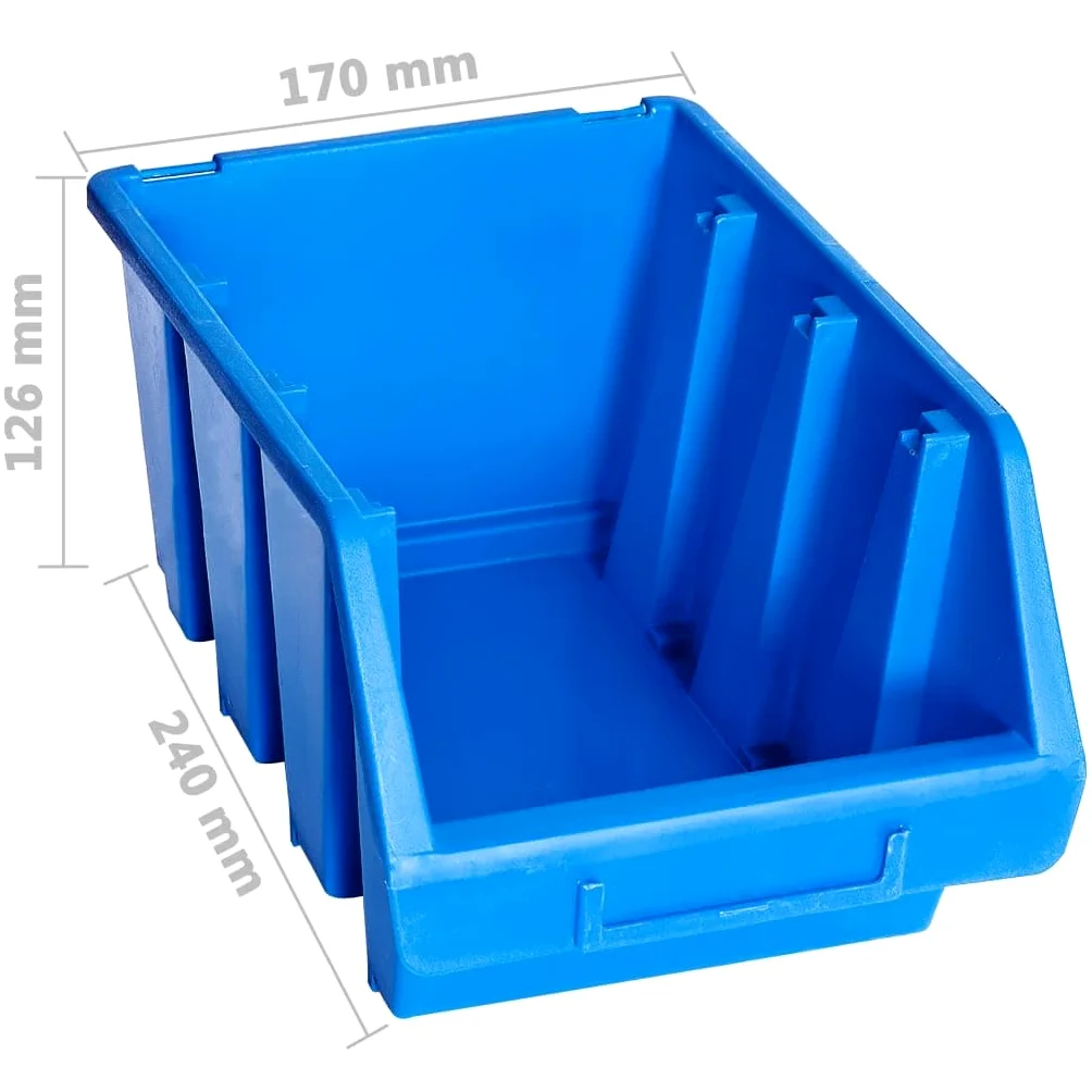 Scatole impilabili in plastica blu, 170 x 240 x 126 mm, 20 pezzi, con porta etichette, scatole impilabili per officina, garage, conservazione di attrezzi, piccole parti, viti, scatola