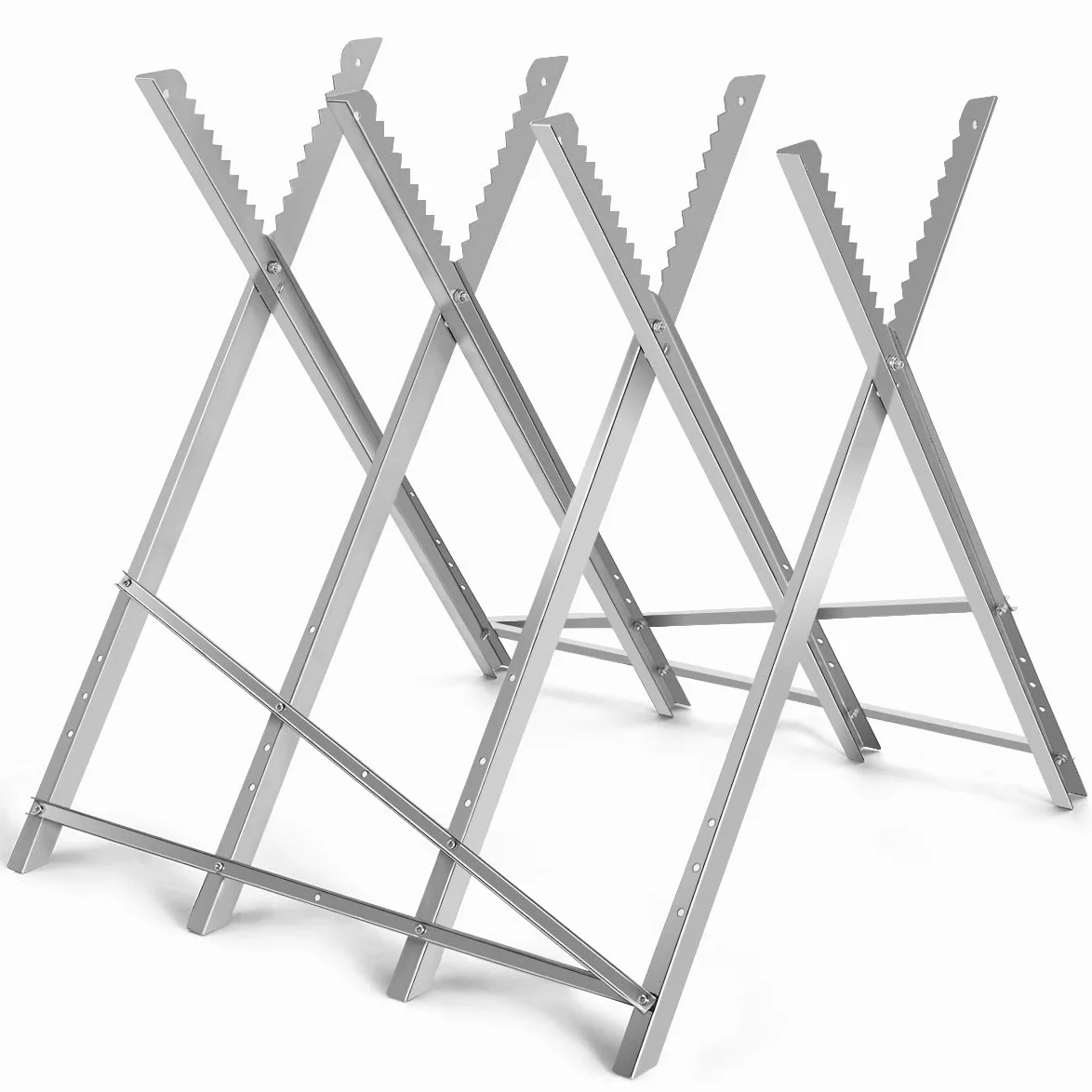 COSTWAY Cavalletto Taglialegna in Acciaio, Cavalletto Pieghevole con Capacità di Carico 100 kg, Cavalletto Leggero Portatile, 83 x 83 x 79 cm, Argenteo