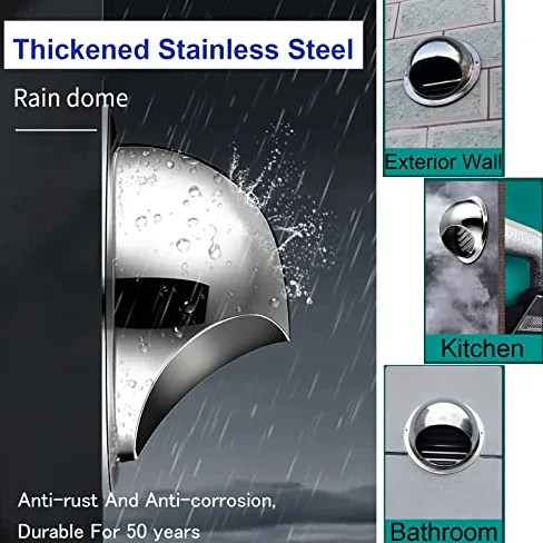 Griglia di ventilazione in acciaio inox resistente alle intemperie con schermo integrato per una facile installazione all'esterno, design a naso toro per ventilazione a soffitto