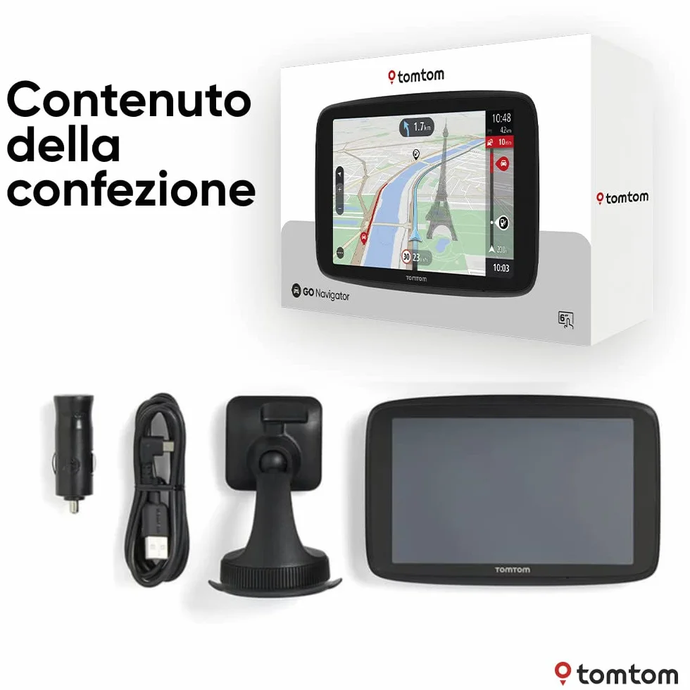 Navigatore per automobili TomTom GO Navigator (6 pollici, informazioni sul traffico in tempo reale e Avvisi su Tutor e Autovelox di prova, Mappe del mondo, aggiornamenti tramite WiFi)