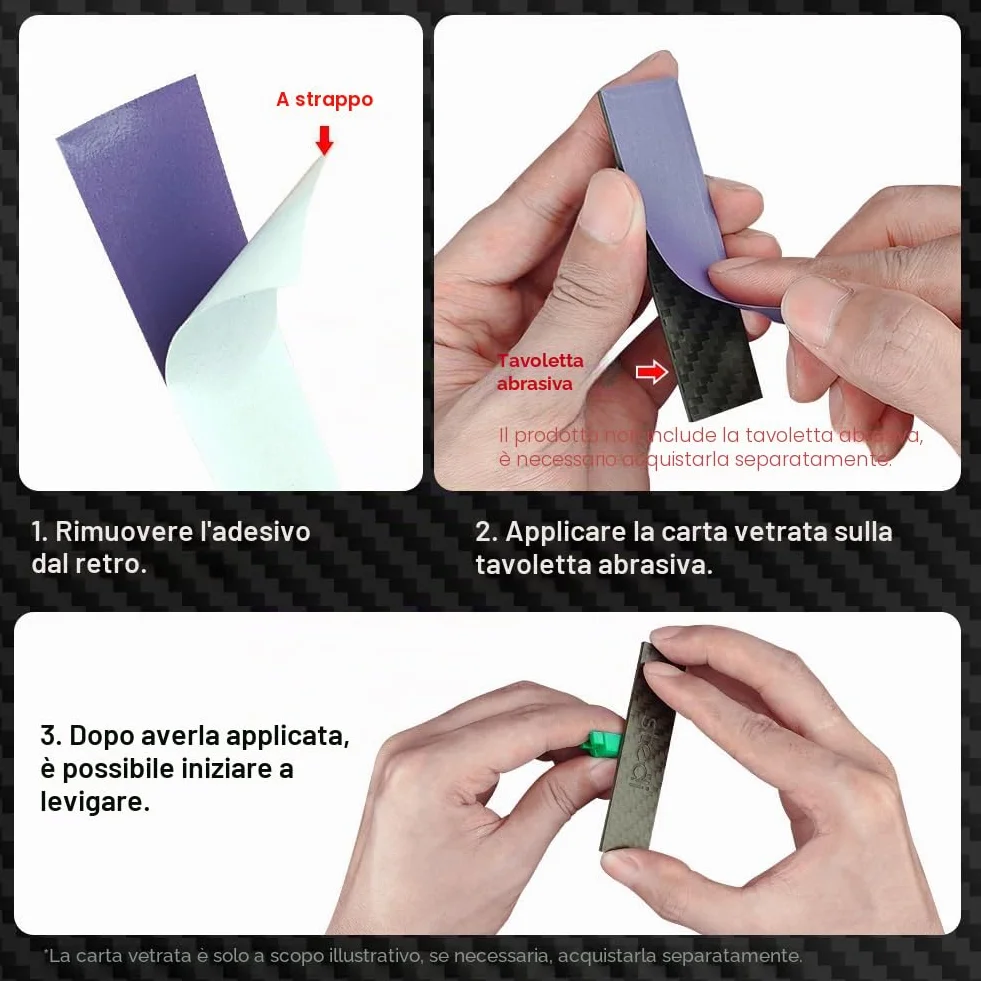 Bastoncini di Levigatura in Fibra di Carbonio, Set di 7 Pezzi per Modellismo, Carta Vetrata Appiccicosa