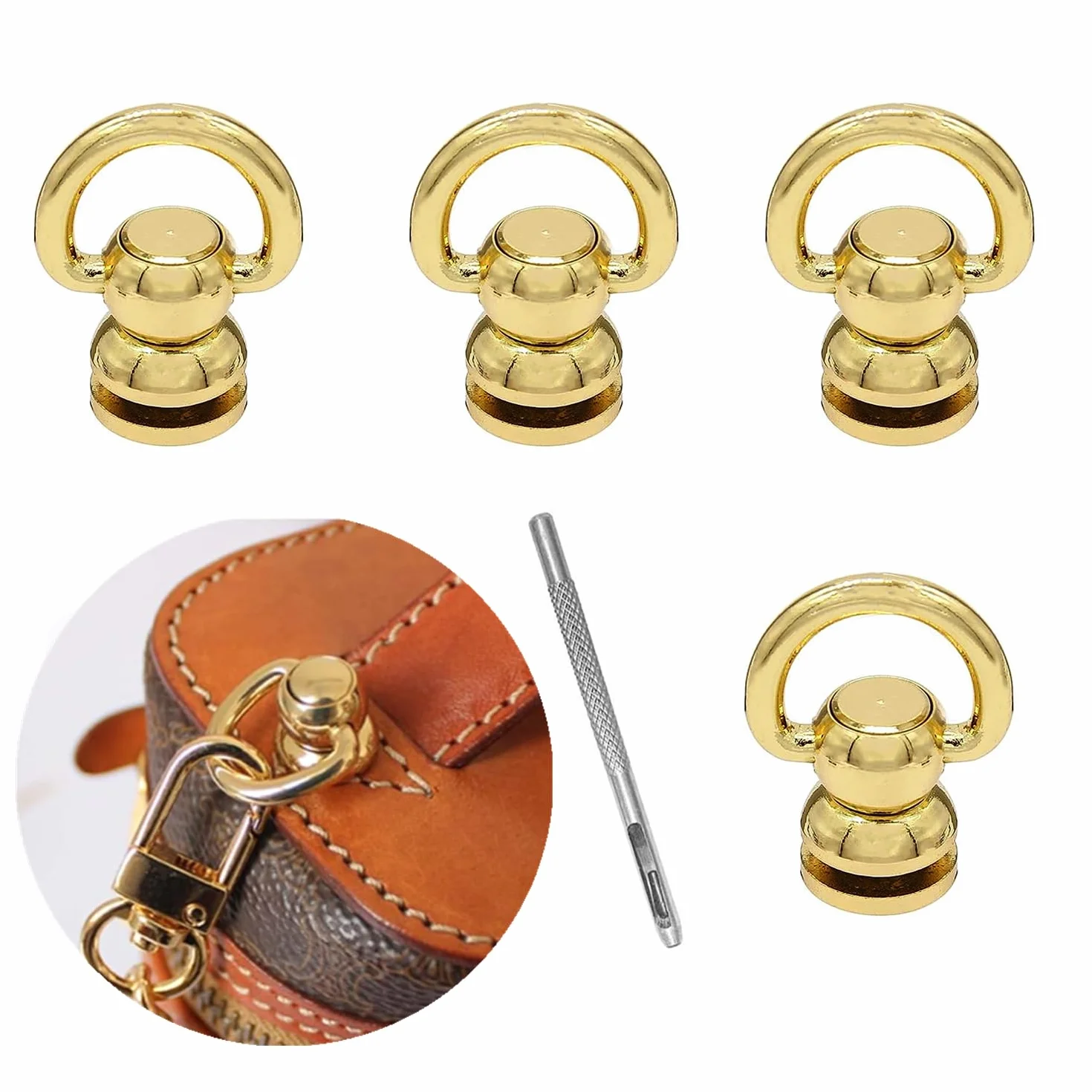 Rivetto Dorato con Anello per Artigianato in Pelle DIY 4 Pezzi