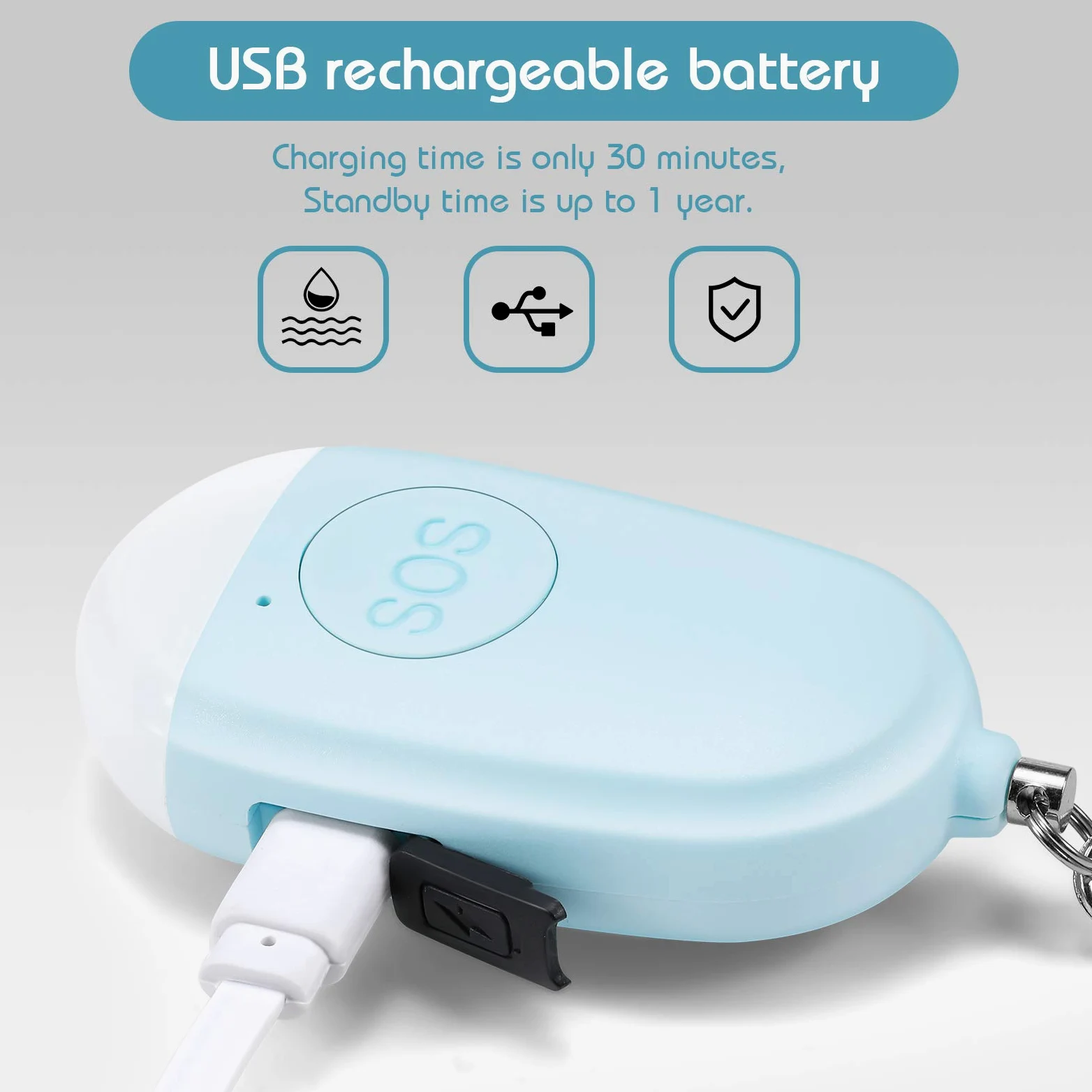 4 Pezzi Portachiavi di Allarme di Sicurezza Personale Portachiavi di Allarme 130 db Allarme di Sicurezza di Auto Sirena con Torcia a LED Ricaricabile USB per Donne Bambini Uomini Anziani