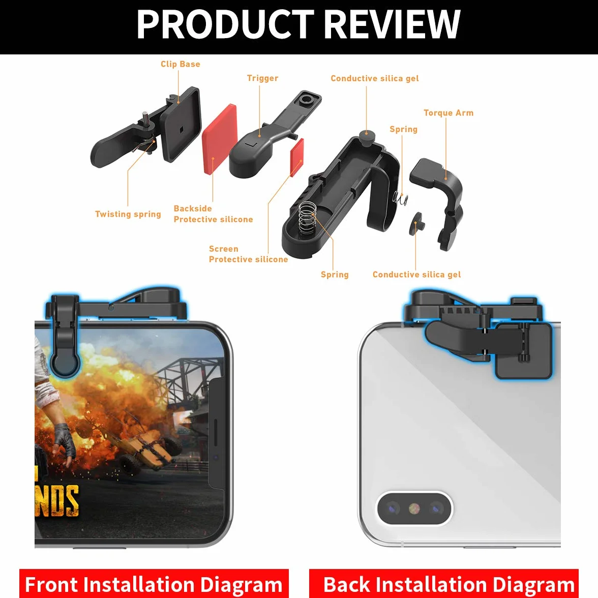 【2 paia】 Mobile Game Controller portatile Gamepad per PUBG Mobile/Fortnitee Mobile/Call of Duty(COD), per iPhone/Android, IFYOO Z108 Fuoco Shooter Impugnatura L1 R1 Triggers