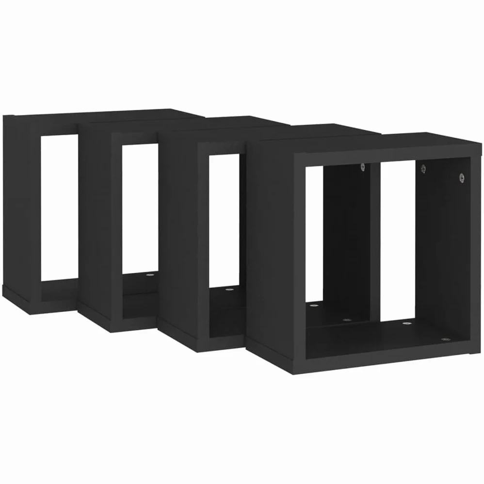 Scaffalature, mensole da parete e sporgenze, mensole cubiche da parete, 4 pezzi, nero, 30 x 15 x 30 cm
