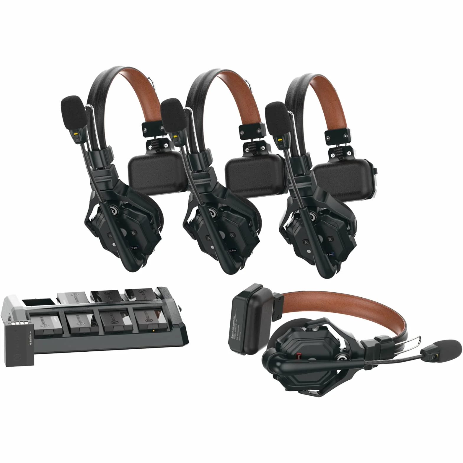 Hollyland Solidcom C1 PRO System Intercom Wireless ENC Cancellazione Rumore Ambientale Full-Duplex 4 Persone 350m PTT Mute Team Produzione Video Chiesa Drone TV&Film con 1 Master e 3 Cuffie Distanza