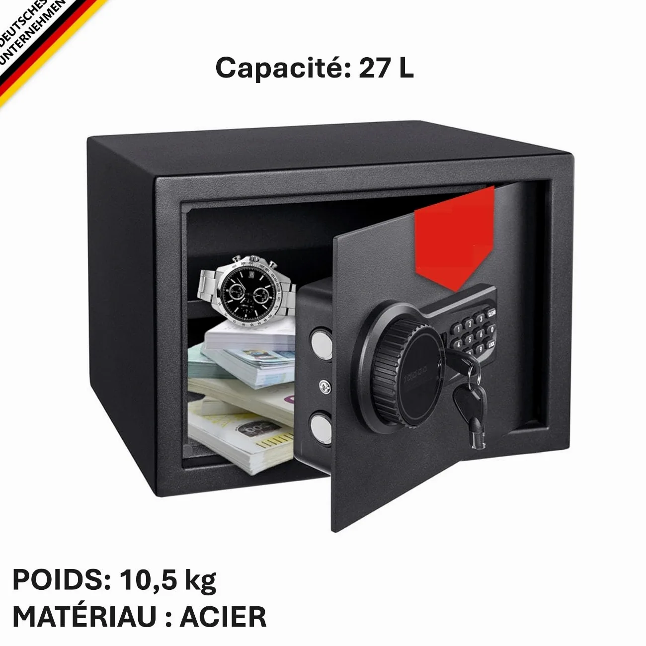 KARAT Cassaforte in acciaio legato da parete o da terra - Serratura a combinazione elettronica - con chiavistelli di bloccaggio, 2 chiavi di emergenza, display LED (Ekati 30 x 38 x 30 cm, antracite
