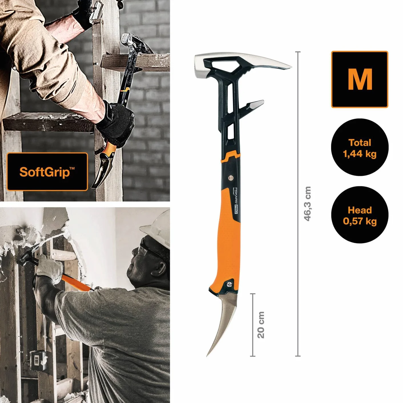 Fiskars IsoCore M Attrezzo di demolizione 46,2 cm 1,38 kg Nero/Arancione