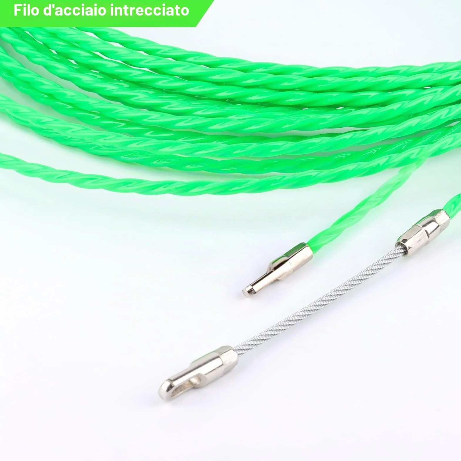 Sonda Passacavi 10m, RISVOWO 4.5mm Sonda Elettricista con 2 Molla di Guida, Sonda Tiracavi Cavo, Molla Elettricista, Canalina Passacavi, Estrattore Cavi per L’Installazione di Cavi (Verde)