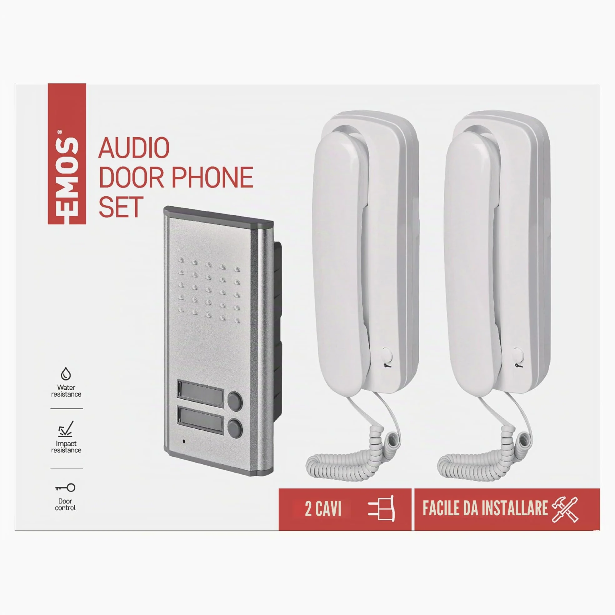 EMOS Set di citofono Audio per Due partecipanti, Montaggio a Parete, Design Elegante, citofono/Kit Audio con possibilità di apriporta, Facile da Usare