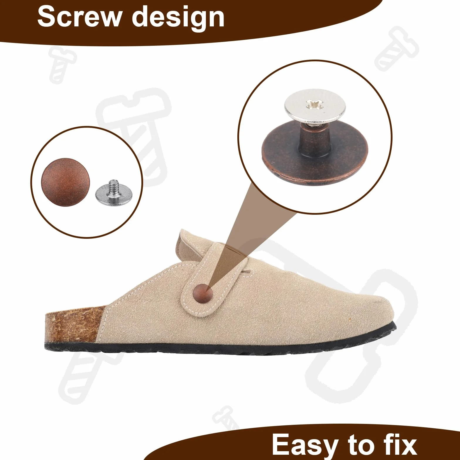 8 Pezzi Rivetti di Ricambio per Boston Scarpe Clogs in Lega di Zinco Bronzo