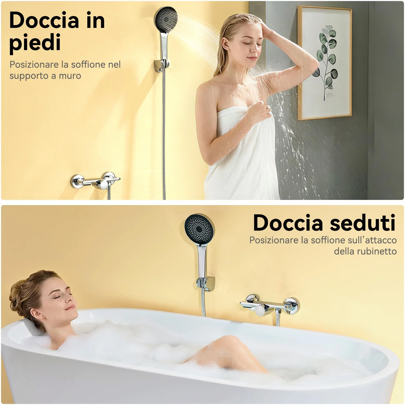 Auralum Miscelatore Doccia Ottone, Rubinetto Vasca da Bagno con Soffione Doccia e Supporto