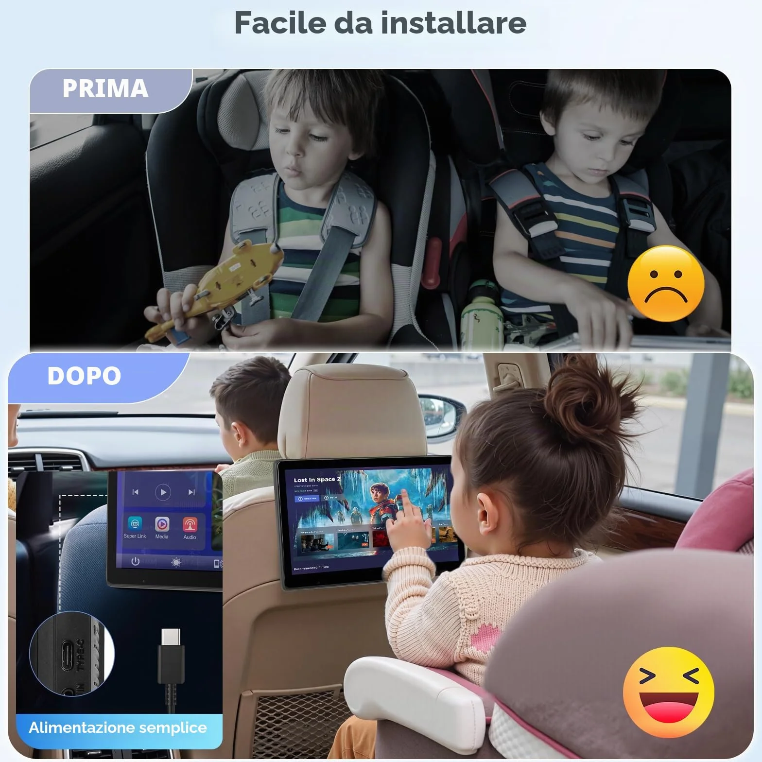 Lettore video da 10,1 pollici per poggiatesta auto, TV portatile da poggiatesta per sedile posteriore con Mirror Link wireless, Bluetooth, CarPlay e Android Auto wireless, con scheda TF da 64GB