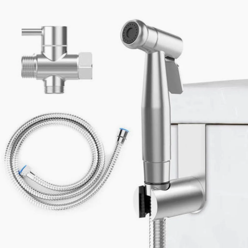Kit doccetta Portatile per WC - Set ugello di Spinta in Acciaio Inossidabile per doccetta Portatile da Parete