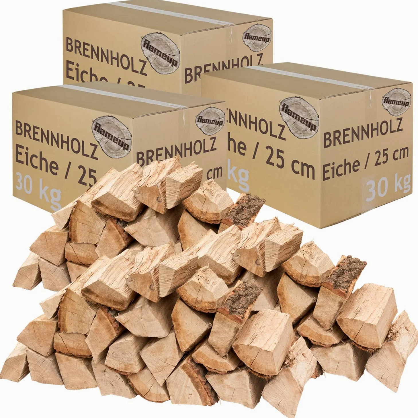 Legna da Ardere 90 kg Per Stufa e Camino Braciere Griglia Cestello per il Fuoco Ceppi 25 cm quercia flameup