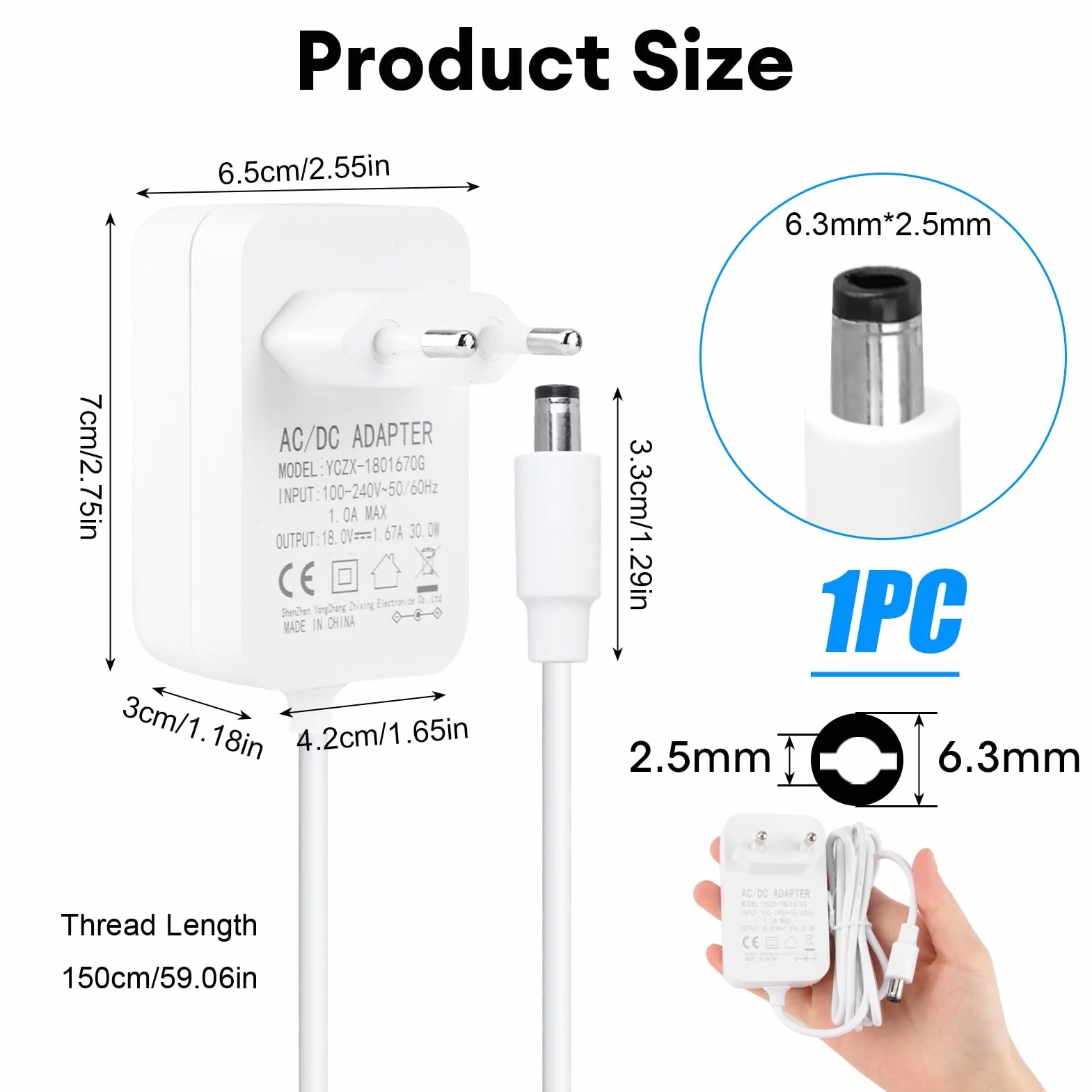 Cavo Alimentatore 30W per Alexa Echo 3ª/4ª Gen, Echo Show 8/10/15, Echo Show 2ª Gen, Echo Plus 2ª Gen, Adattatore 18V 1.67A AC a DC con Cavo da 1.2 Metri, Compatibile Solo con Dispositivi 18V, Bianco
