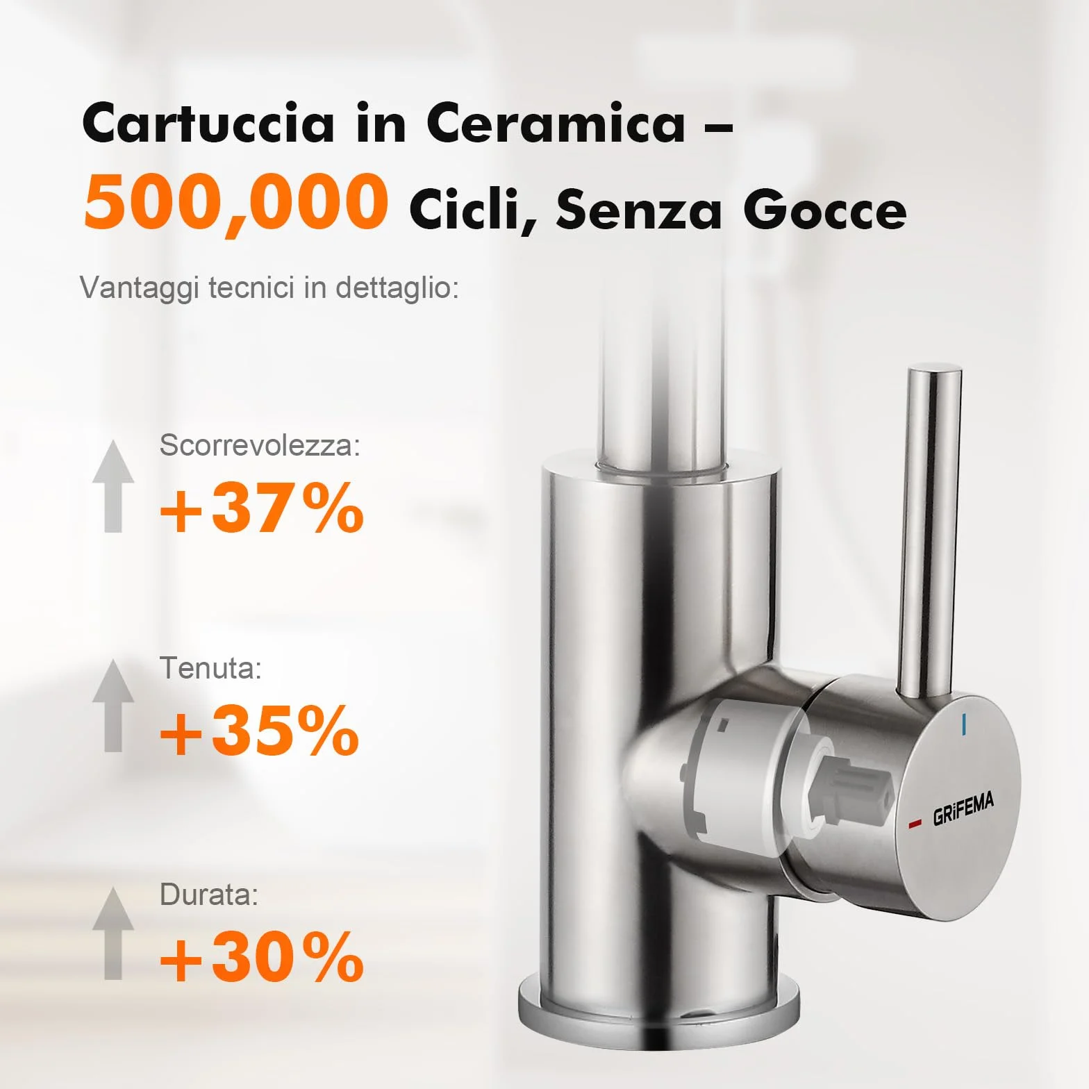 GRIFEMA Miscelatore Lavabo Bagno Alto Grigio Opaco, Rubinetto Girevole a 360° in Ottone, Monocomando Moderno Antracite per Lavandino, Bocca Alta 180mm, Design Anti-corrosione, Attacco G3/8, G1002A