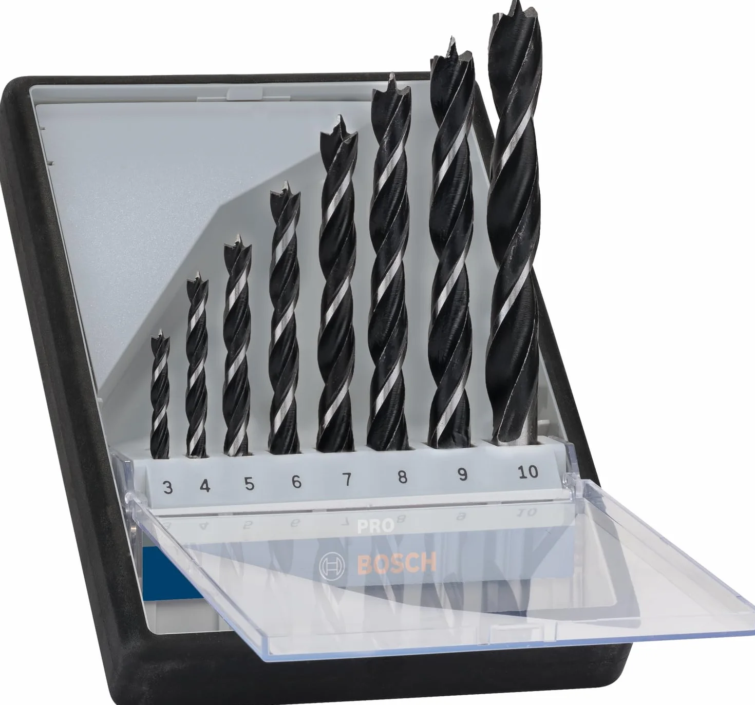 Bosch 8x Set punte elicoidali per legno PRO Wood Ø 3-10 mm Professional Accessorio Trapano