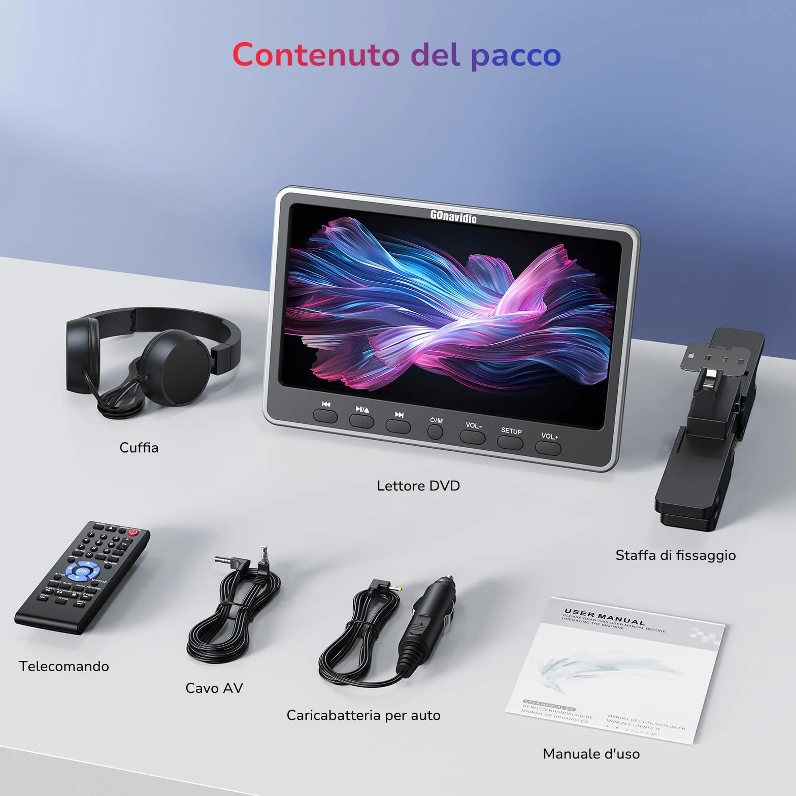 GOnavidio 12'' Lettore DVD per Poggiatesta da con Ingresso HDMI, Lettore DVD per Auto con Supporto per Cuffie Gratuito Scheda USB/SD, Regione Libera (Nessuna Batteria)