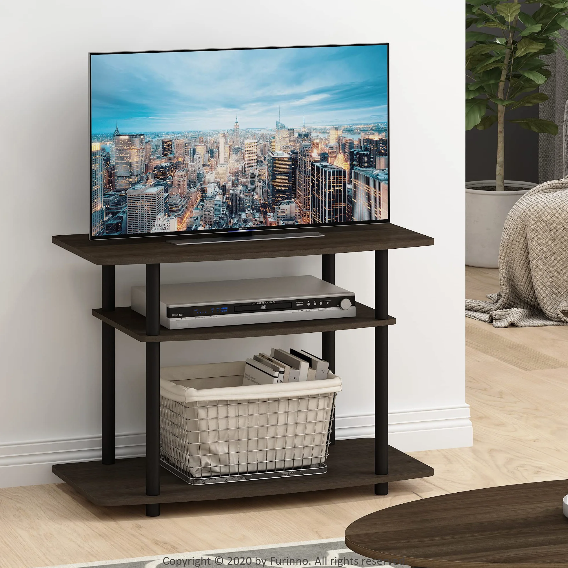 Furinno Supporti TV Senza Attrezzi, Dark Brown/Black, 3-Tier