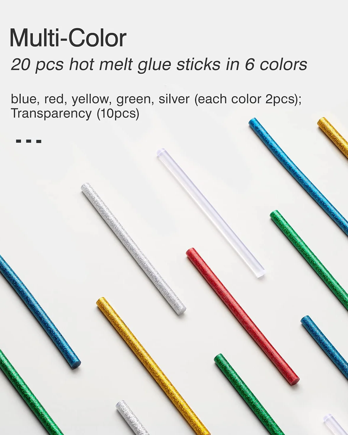 HOTO Stick di Colla a Caldo Glitter 7mm 6 Colori 20 Pezzi 7 x 125mm Universale per DIY