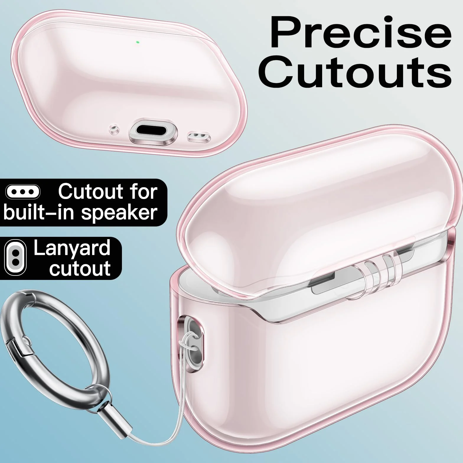 JETech Custodia Cover Chiaro per AirPods Pro 3 (2025) con Portachiavi, TPU Morbido Altamente Trasparente, Protezione Antiurto (Rosa Trasparente)