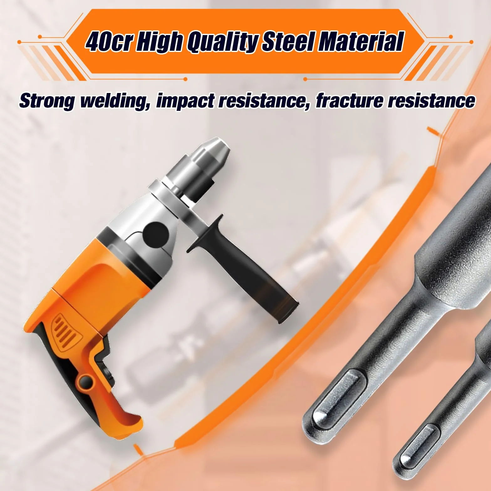Scalpello SDS Plus 40cr Elettrico Square Drive Martello Punta Quadra Con Gambo Tondo 16 Denti per Calcestruzzo