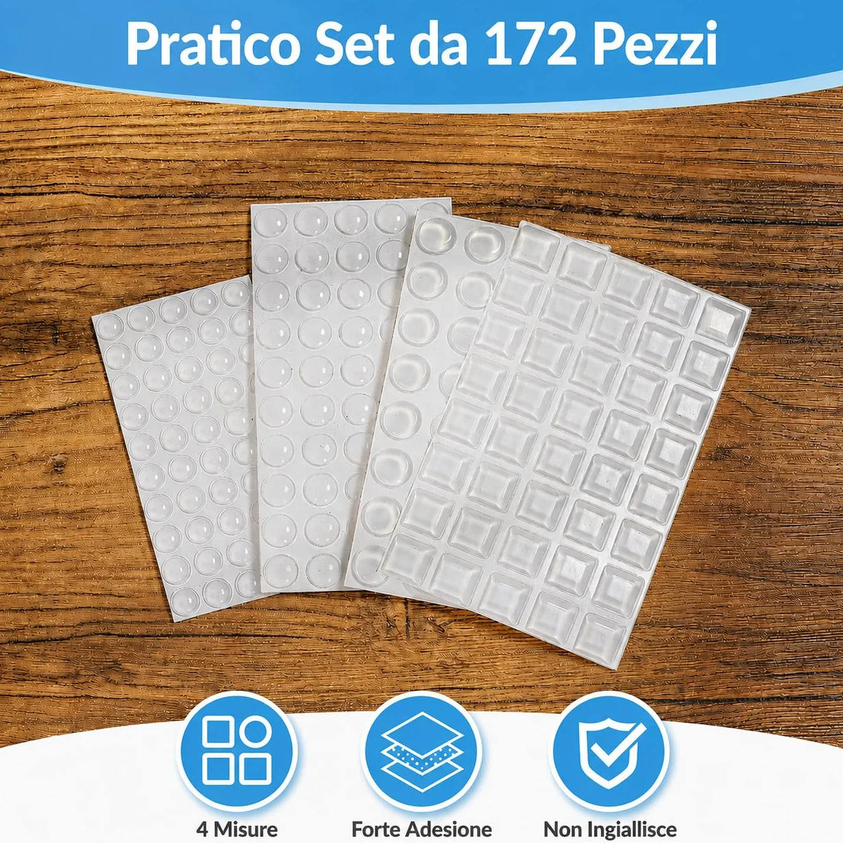 Ammortizzatori di Colpi Paracolpi Silicone Trasparente Autoadesivi 172 Pezzi 4 Misure per Porte Mobili