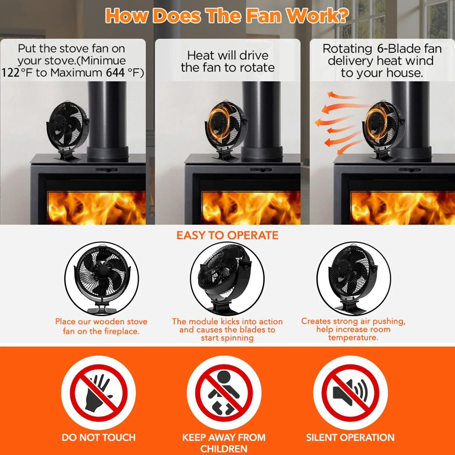 Ventilatore Termico per Stufa a Legna E Forniture Per La Casa | Ventilatore Stufa Legna Senza Elettricità, Rotazione A 360 Gradi Articoli per la Casa Efficienti e Risparmio Energetico