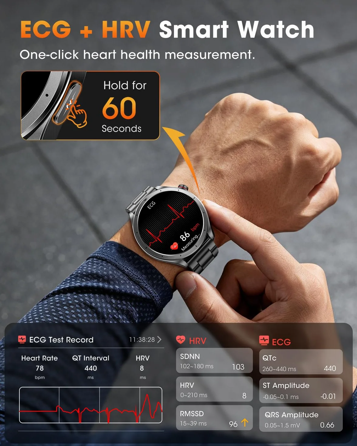 Smartwatch Uomo con ECG+HRV, AI GPT Orologio Uomo con Pressione Sanguigna, Frequenza Cardiaca, SpO2, 24H Sonno, 120+ Modalità Sportive IP68 Smartwatch Fitness, Notifiche Messaggi Android iOS Nero