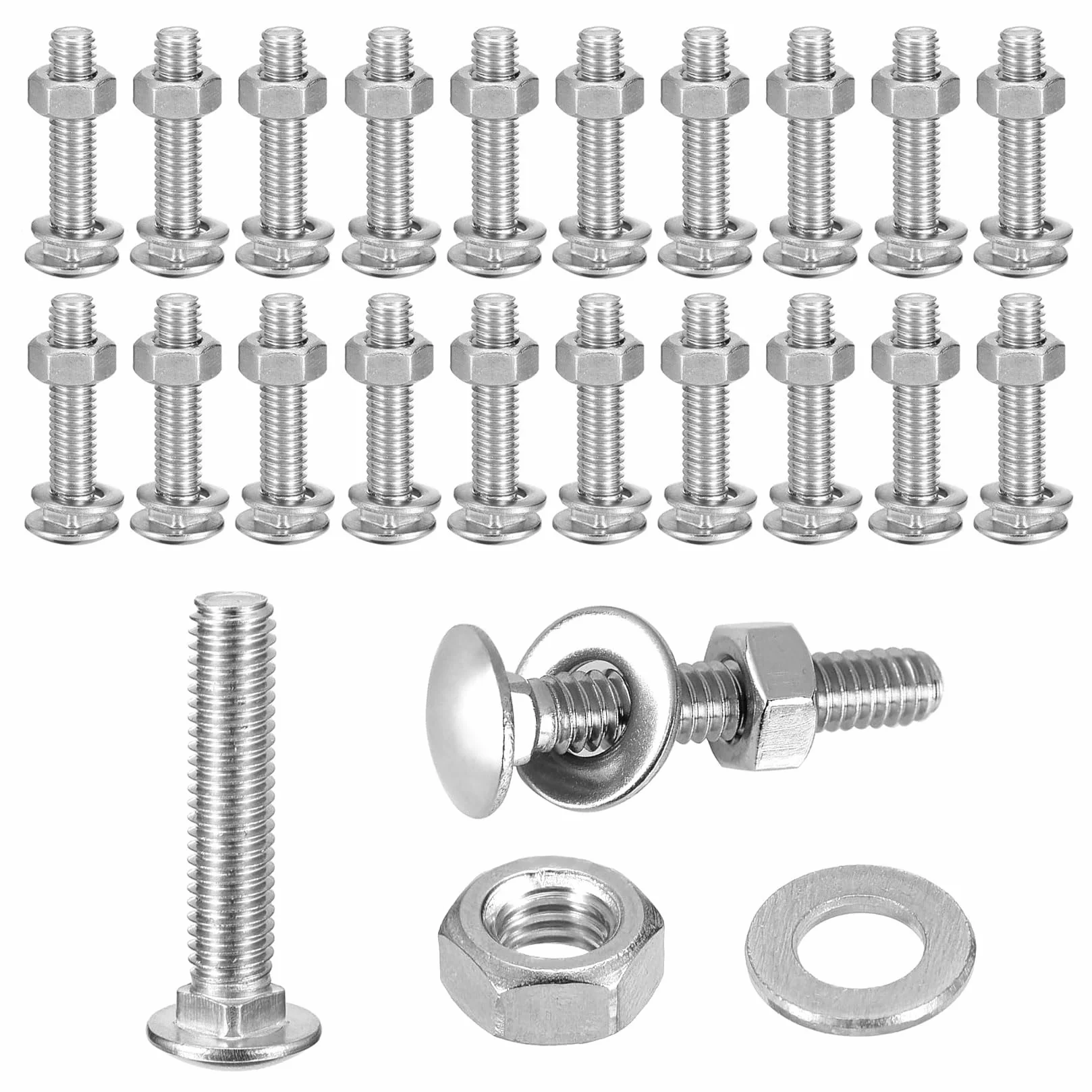 Bulloni Carrello Viti a Testa Tonda M6 x 60mm Acciaio Inox V2A A2 con Dadi e Rondelle Set 25 Pezzi