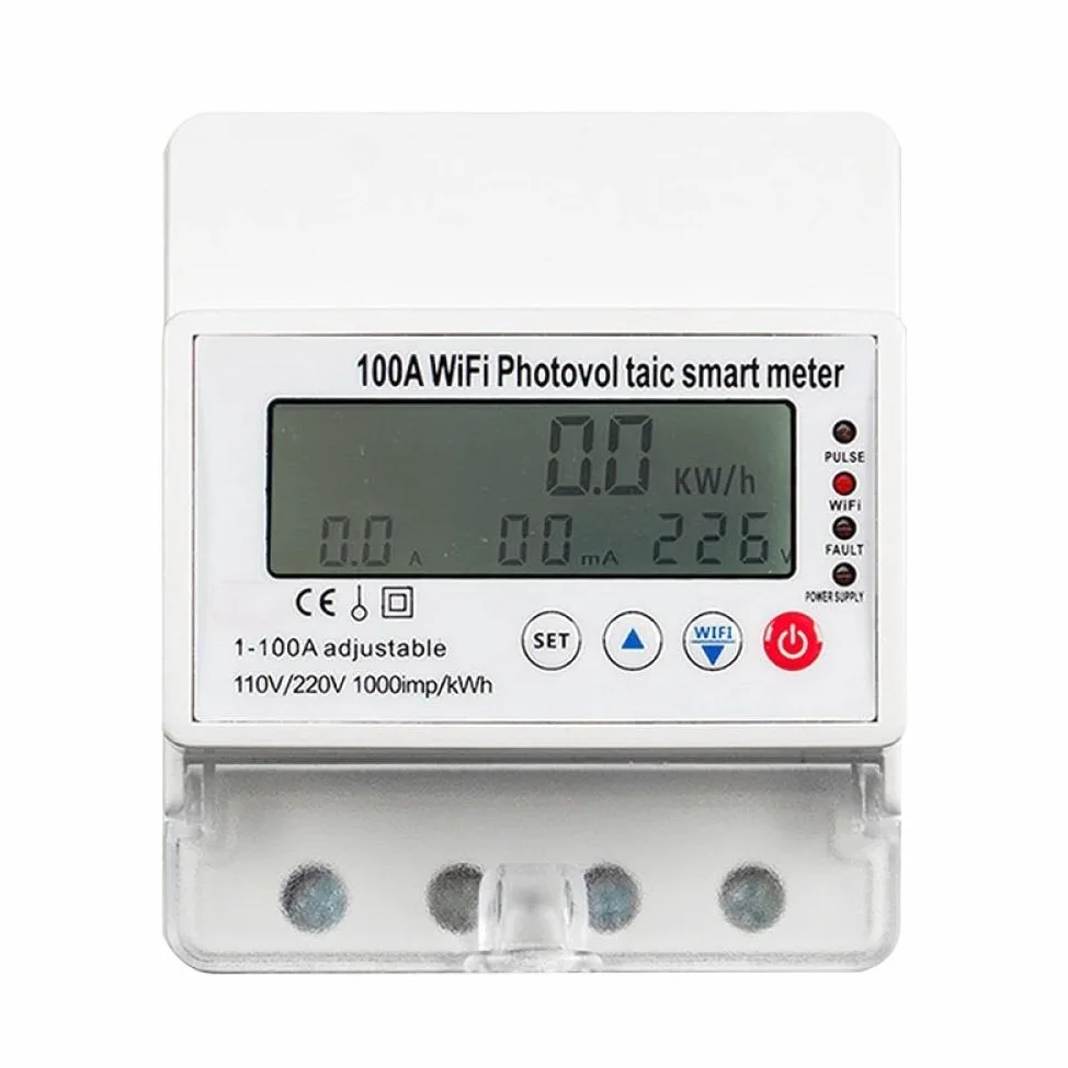 Contatore Elettrico Intelligente WiFi 100A, Misurazione Energia Bidirezionale/Controllo Remoto/Protezione da Sovratensione e Sottotensione, Monitor di Potenza Monofase 4P 110/220V