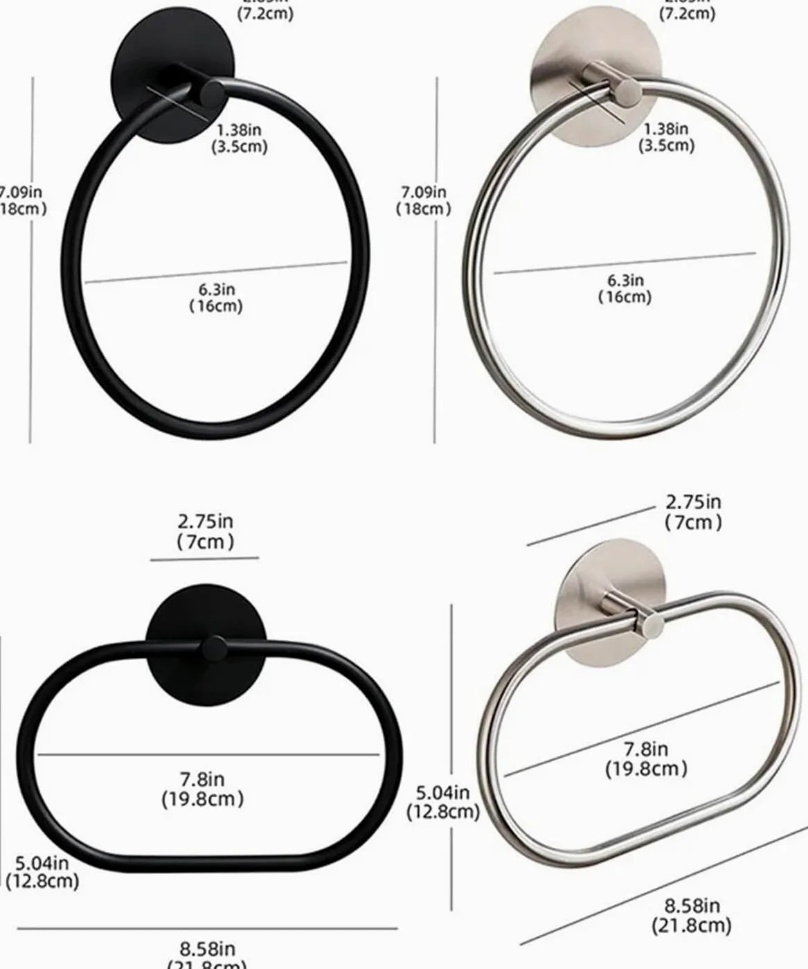 Anello portasciugamani, Porta Salviette Adesivo In Acciaio Inox Da Parete Tondo/Ovale Multicolor for Bagno(Oval Silver)