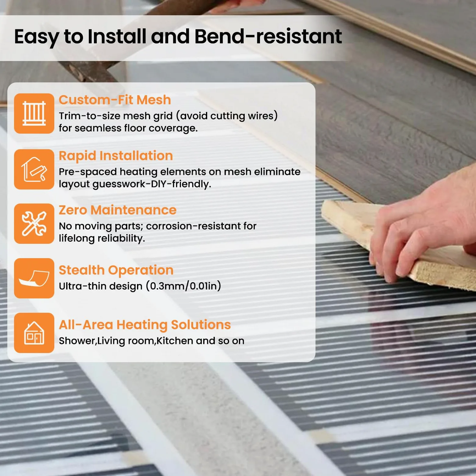 Pellicola riscaldante a infrarossi per riscaldamento a pavimento elettrico, set da 100 cm, 220 W/m², 2,5 m² Riscaldamentos efficiente ed economico per riscaldamento a pavimento, parete o soffitto fai