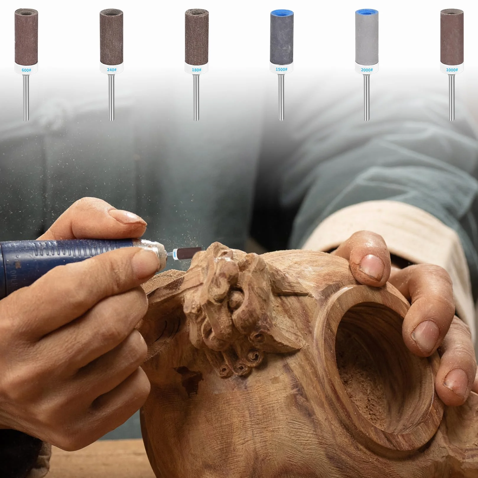 Dremel Tamburi Abrasivi Manicotti Carta Vetrata Grana 180/240/600/1000/1500/2000 Albero 3 mm