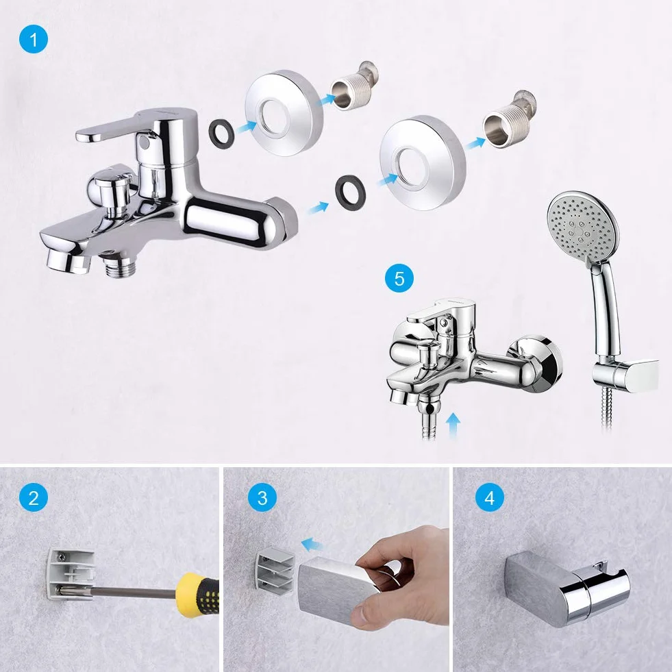 GRIFEMA PORTO-G13003 Miscelatore Monocomando Esterno per Vasca/Doccia G1/2 Pollici, Flessibile Acciaio Inox 1,5 m, Doccetta 5 Vie, Cromo